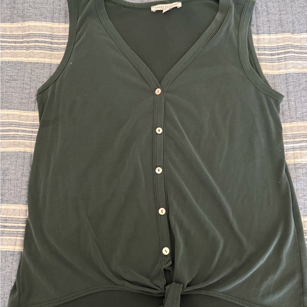 Green Envelope Dark Green Button-Down Tank Top